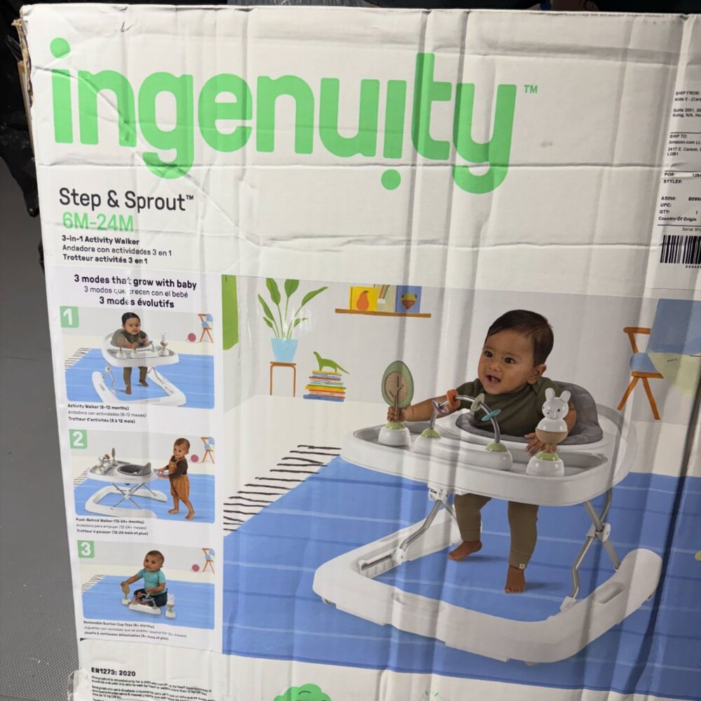 Ingenuity Step & Sprout 3-in-1 Foldable Baby Activity Walker with Removable Toys